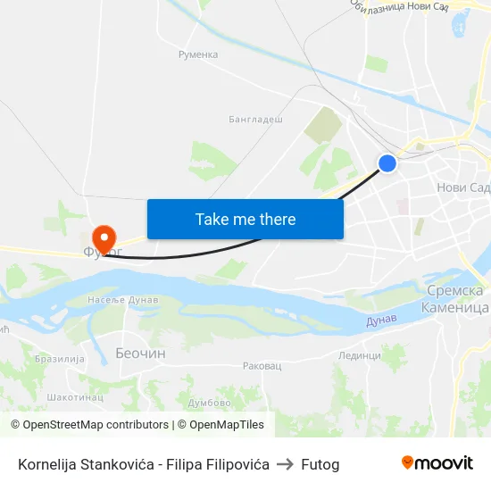 Kornelija Stankovića - Filipa Filipovića to Futog map