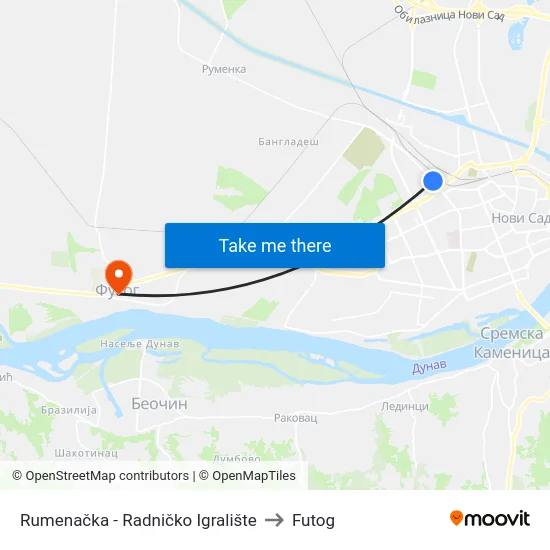 Rumenačka - Radničko Igralište to Futog map