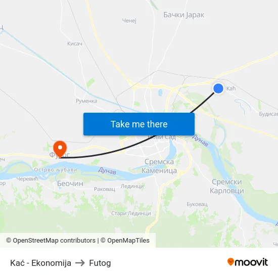 Kać - Ekonomija to Futog map