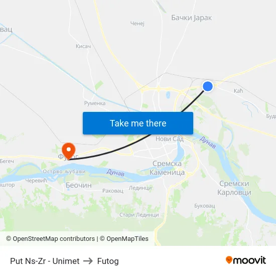 Put Ns-Zr - Unimet to Futog map