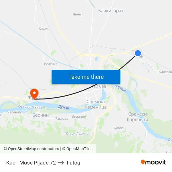 Kac - Mose Pijade 72 to Futog map