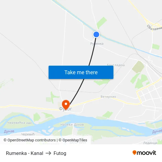 Rumenka - Kanal to Futog map