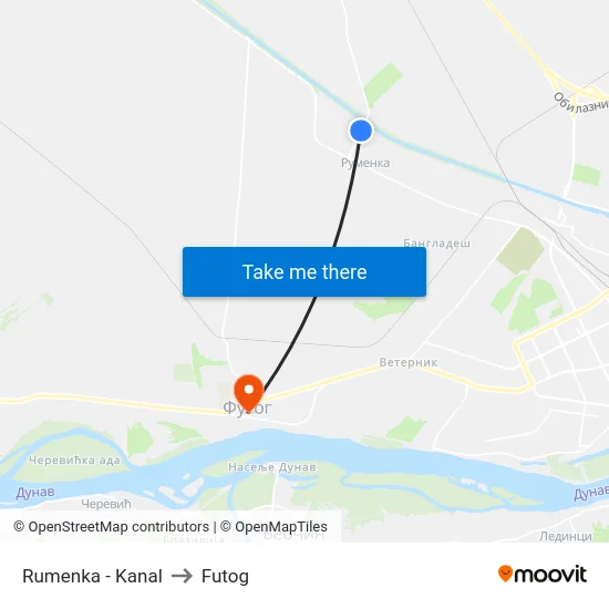 Rumenka - Kanal to Futog map
