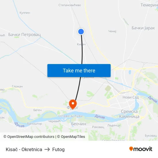 Kisač - Okretnica to Futog map