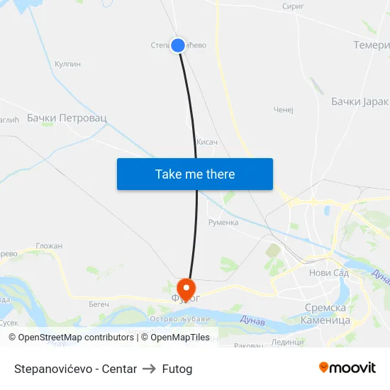 Stepanovićevo - Centar to Futog map