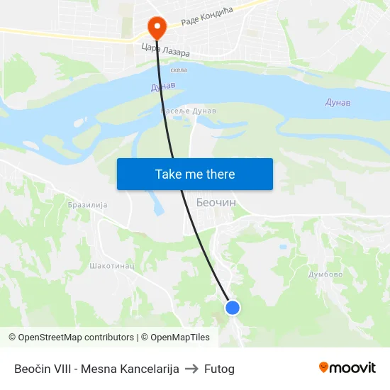 Beočin VIII - Mesna Kancelarija to Futog map