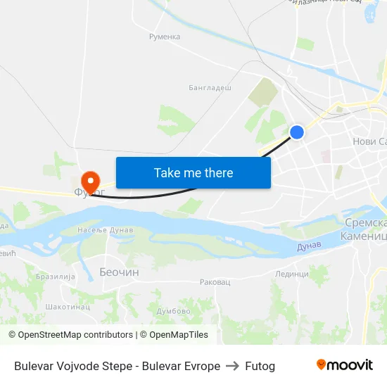 Bulevar Vojvode Stepe - Bulevar Evrope to Futog map