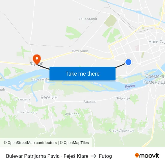 Bulevar Patrijarha Pavla - Feješ Klare to Futog map