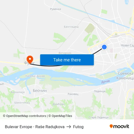 Bulevar Evrope - Raše Radujkova to Futog map