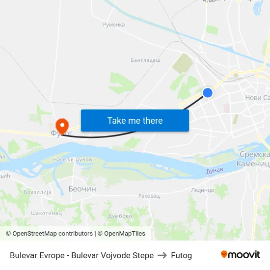 Bulevar Evrope - Bulevar Vojvode Stepe to Futog map
