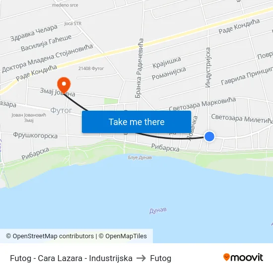 Futog - Cara Lazara - Industrijska to Futog map