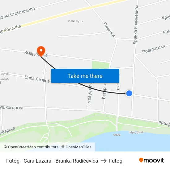 Futog - Tsar Lazar - Branko Radicevic to Futog map