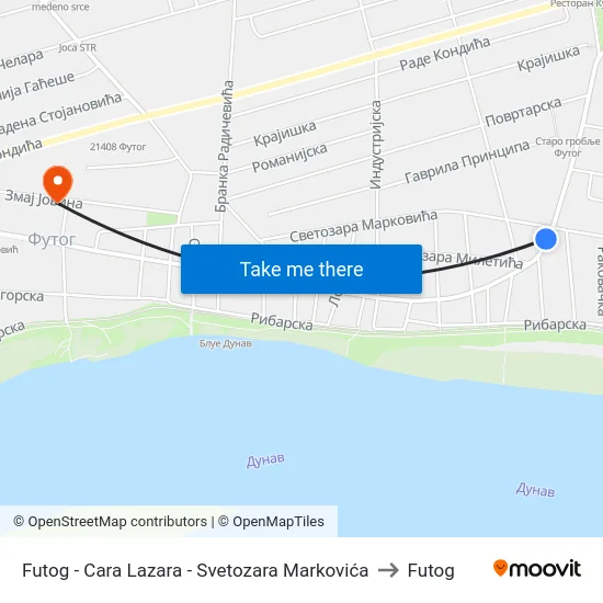 Futog - Cara Lazara - Svetozara Markovića to Futog map