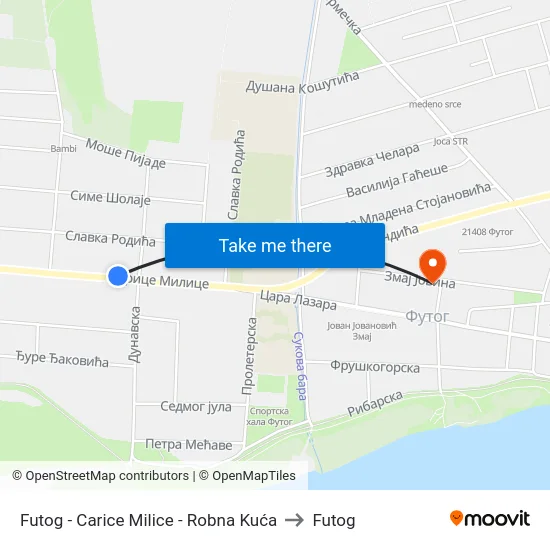 Futog - Carice Milice - Robna Kuća to Futog map