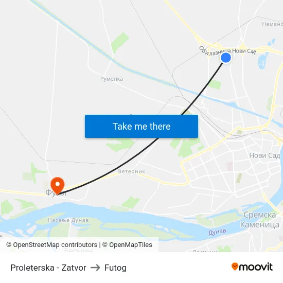 Proleterska - Zatvor to Futog map