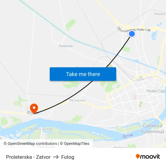 Proleterska - Zatvor to Futog map