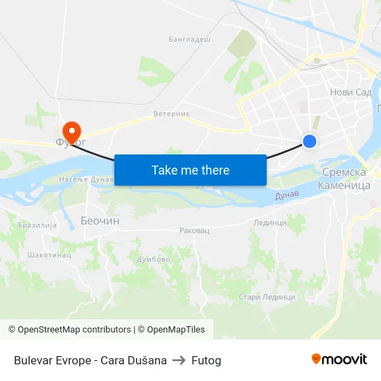 Bulevar Evrope - Cara Dušana to Futog map