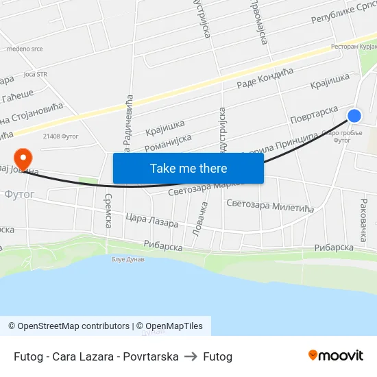 Futog - Cara Lazara - Povrtarska to Futog map