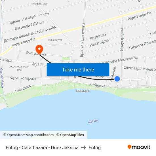 Futog - Cara Lazara - Đure Jakšića to Futog map