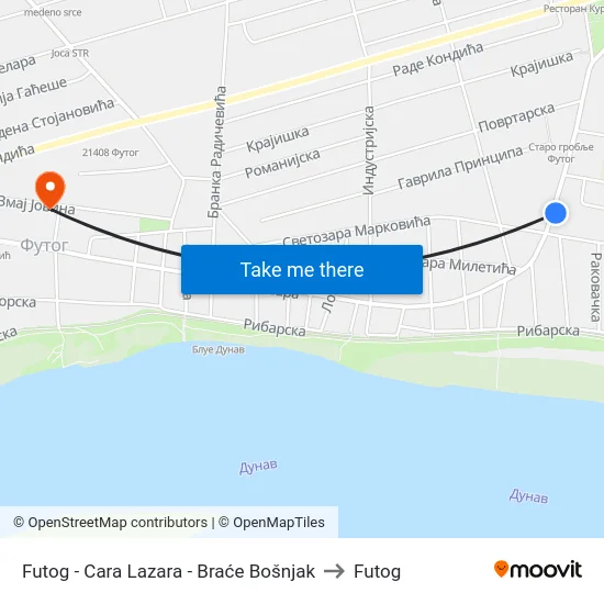 Futog - Cara Lazara - Braće Bošnjak to Futog map
