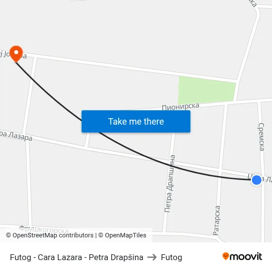 Futog - Tsar Lazar - Petar Drapsin to Futog map