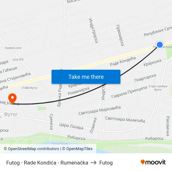 Futog - Rade Kondića - Rumenačka to Futog map