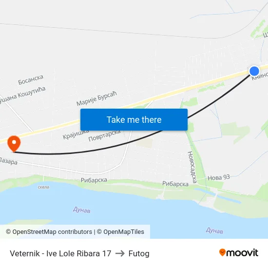 Veternik - Ive Lole Ribara 17 to Futog map