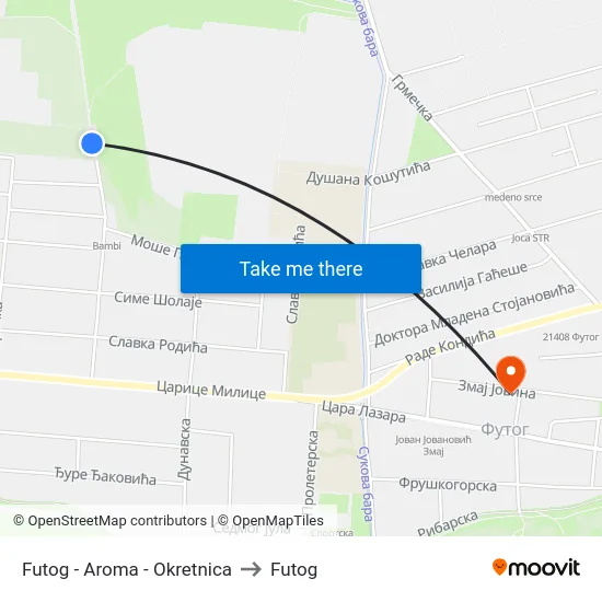 Futog - Aroma - Okretnica to Futog map