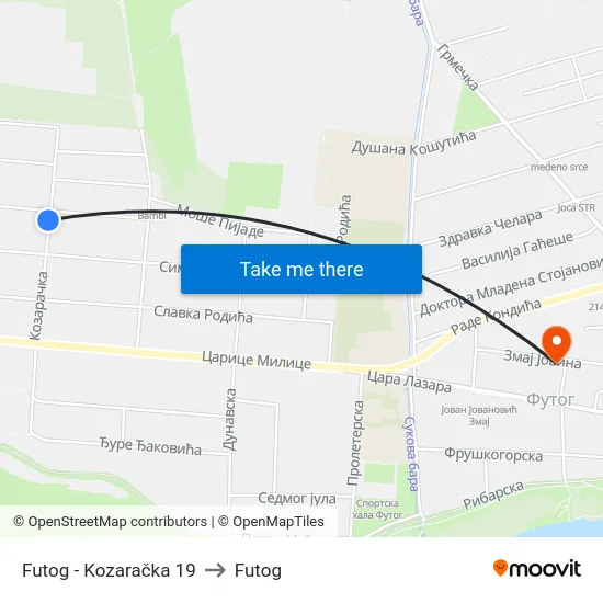 Futog - Kozaračka 19 to Futog map
