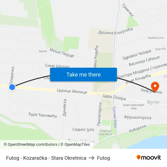 Futog - Kozaračka - Stara Okretnica to Futog map