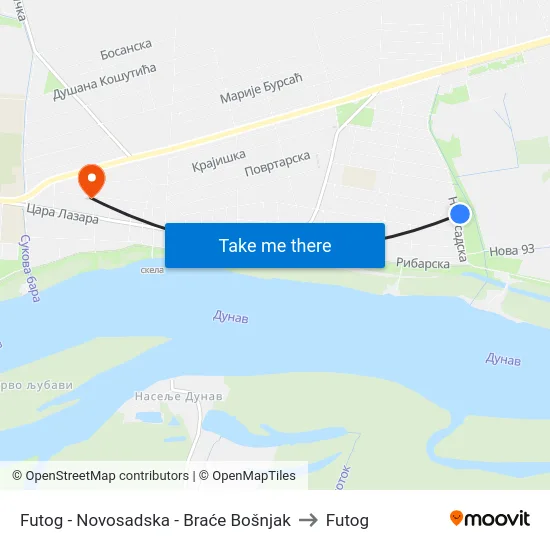 Futog - Novosadska - Braće Bošnjak to Futog map