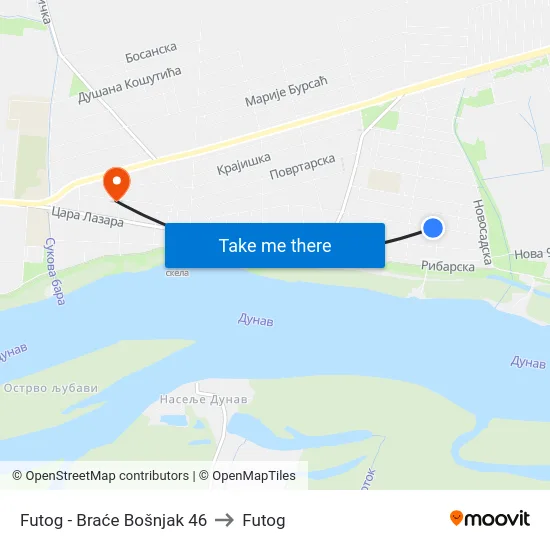 Futog - Braće Bošnjak 46 to Futog map