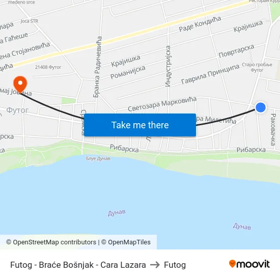 Futog - Braće Bošnjak - Cara Lazara to Futog map