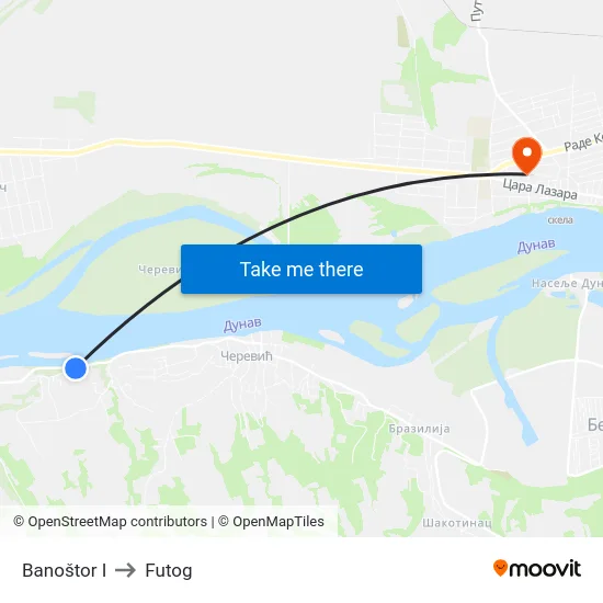 Banoštor I to Futog map