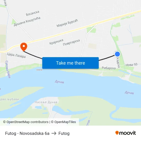 Futog - Novosadska 6a to Futog map