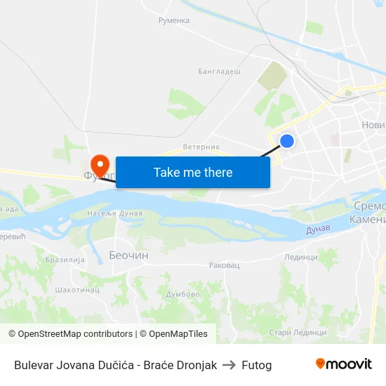 Bulevar Jovana Dučića - Braće Dronjak to Futog map