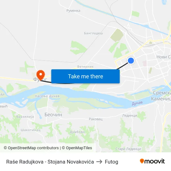 Raše Radujkova - Stojana Novakovića to Futog map