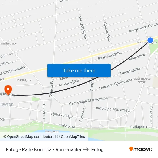 Futog - Rade Kondića - Rumenačka to Futog map