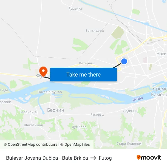 Bulevar Jovana Dučića - Bate Brkića to Futog map