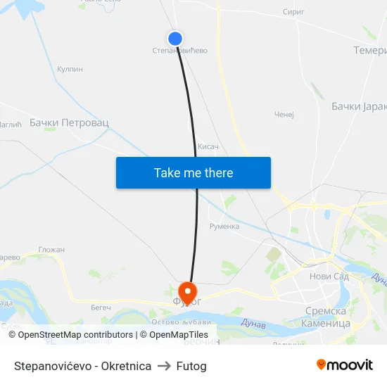 Stepanovićevo - Okretnica to Futog map