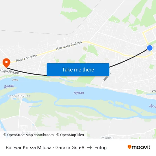 Bulevar Kneza Miloša - Garaža Gsp-A to Futog map