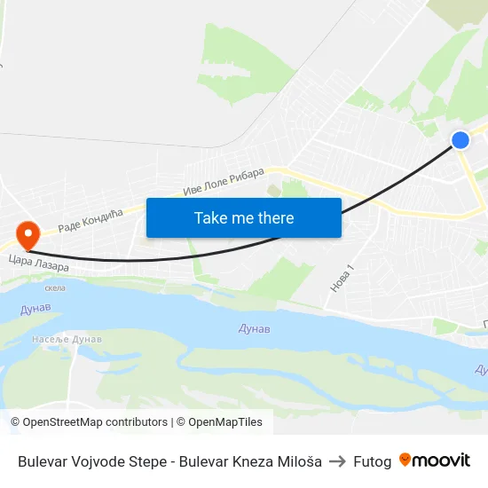 Bulevar Vojvode Stepe - Bulevar Kneza Miloša to Futog map