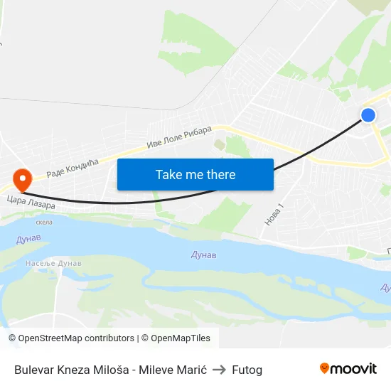 Bulevar Kneza Miloša - Mileve Marić to Futog map