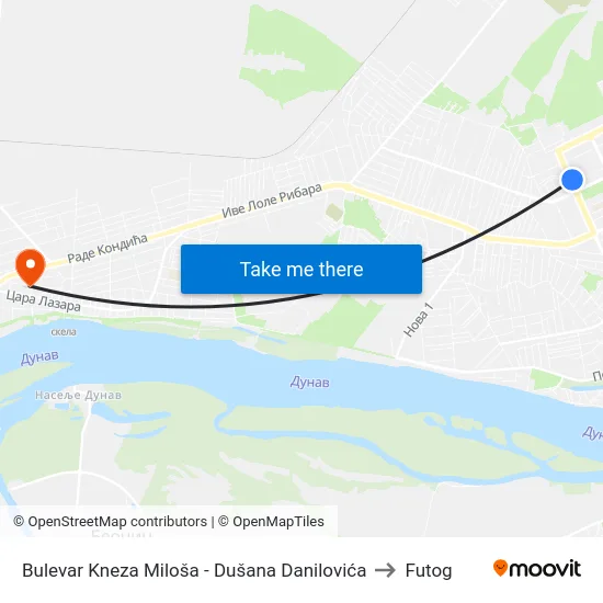 Bulevar Kneza Miloša - Dušana Danilovića to Futog map