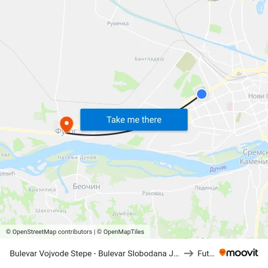 Bulevar Vojvode Stepe - Bulevar Slobodana Jovanovića to Futog map