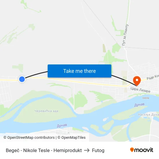 Begeč - Nikole Tesle - Hemiprodukt to Futog map