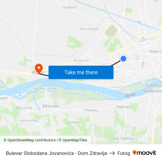 Bulevar Slobodana Jovanovića - Dom Zdravlja to Futog map