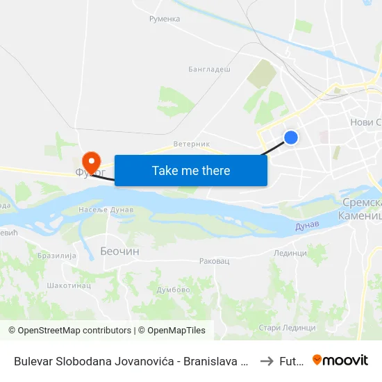 Bulevar Slobodana Jovanovića - Branislava Borote to Futog map
