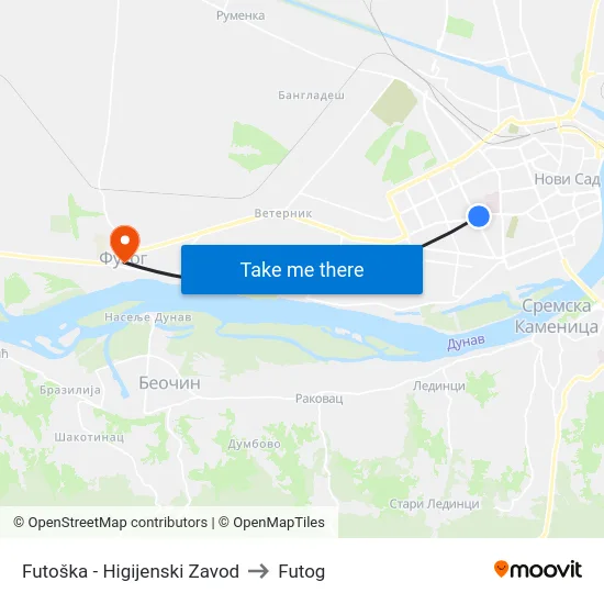 Futoška - Higijenski Zavod to Futog map