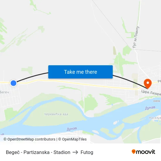 Begeč - Partizanska - Stadion to Futog map